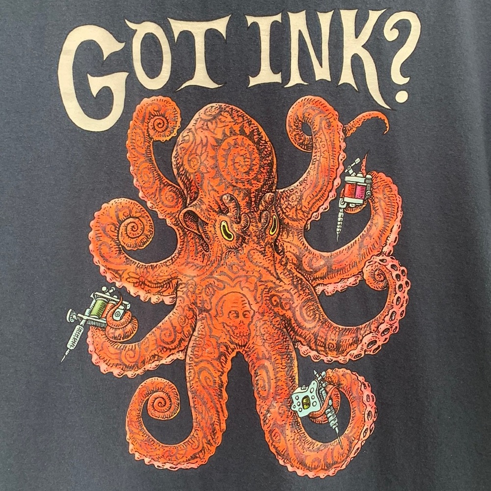 Gildan Charcoal Tee with Vibrant Orange Octopus Design